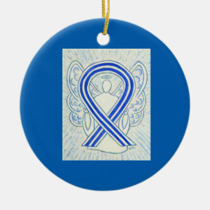 Blauer und weißer ALS-Bewusstsein Keramik Ornament