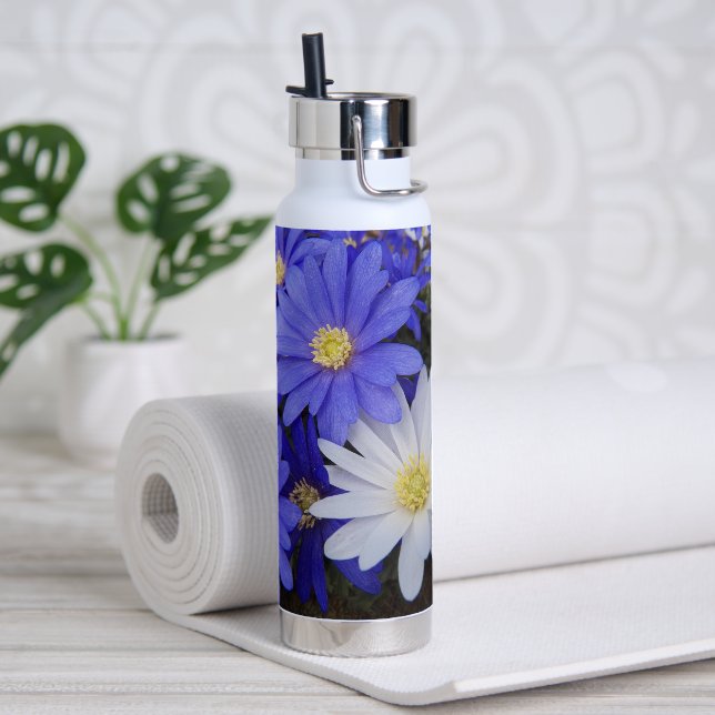 Blauer und weißer Anemon Trinkflasche (Yoga)