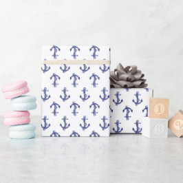 Blauer und weißer Ankerlostermuster Geschenkpapier