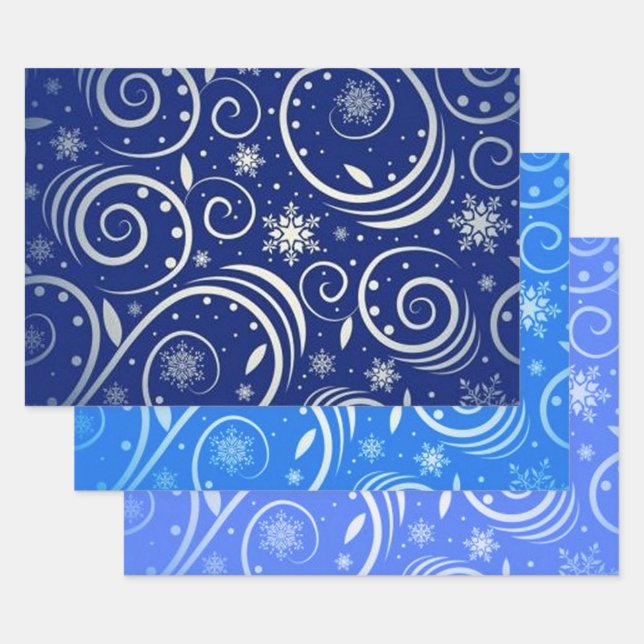 Blauer und weißer arktischer Swirl Geschenkpapier Set (Set)