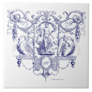 Blauer und weißer Barock Rokoko Venus & Swans Fliese