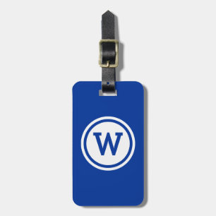 Blauer und weißer beringter Kreis-Monogramm Gepäckanhänger