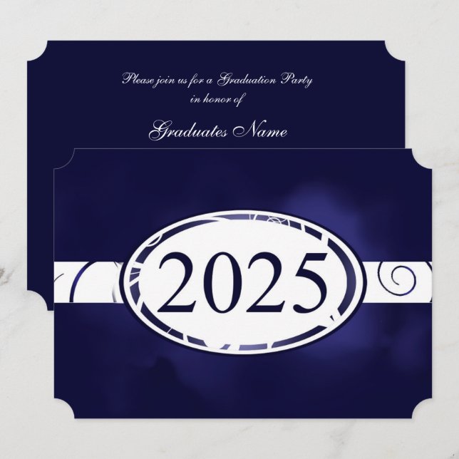 Blauer und weißer Blütenknopf 2025 Graduationspart Einladung (Vorne/Hinten)