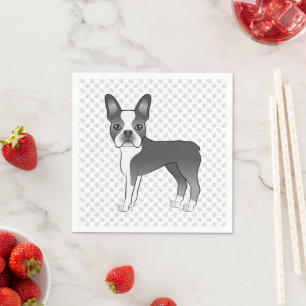 Blauer und weißer Boston-Terrier-Cartoon-Hund & Pf Serviette