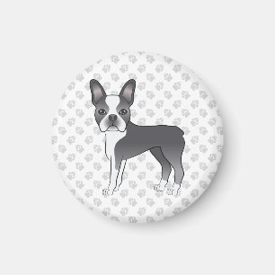 Blauer und weißer Boston-Terrier-Cartoon-Hund und  Magnet