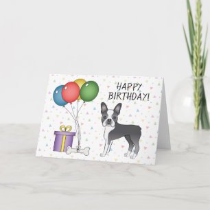 Blauer und weißer Boston Terrier Hund Alles Gute z Karte