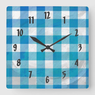 Blauer und weißer Checkered Büffel kariert Quadratische Wanduhr