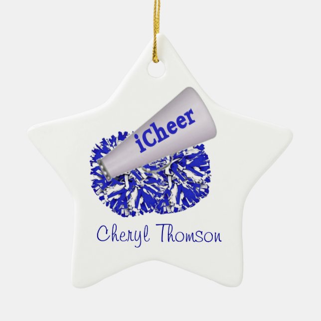 Blauer und weißer Cheerleader Keramikornament (Vorne)