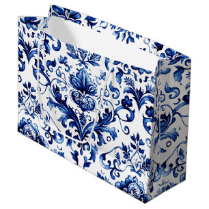 Blauer und weißer Delft-Stil Blumenmuster Große Geschenktüte