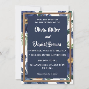 Blauer und weißer Elegant Hochzeit der Blumen Einladung