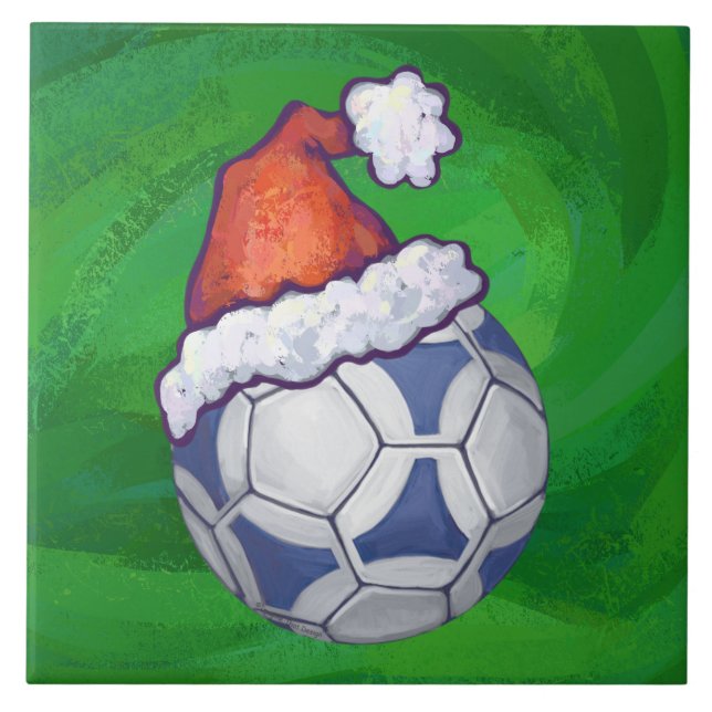 Blauer und weißer festlicher Fußball auf Grün Fliese (Vorderseite)