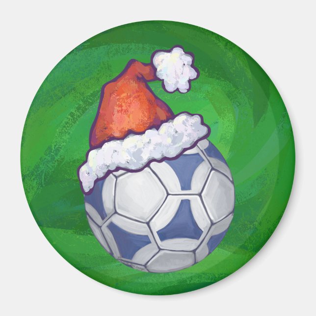Blauer und weißer festlicher Fußball auf Grün Magnet (Vorne)