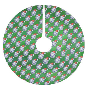 Blauer und weißer festlicher Fußball auf Grün Polyester Weihnachtsbaumdecke