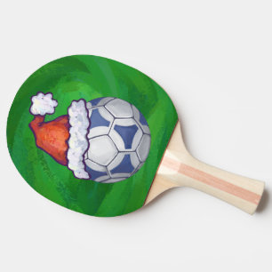 Blauer und weißer festlicher Fußball auf Grün Tischtennis Schläger