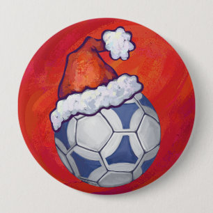 Blauer und weißer festlicher Fußball auf Rot Button