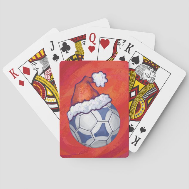 Blauer und weißer festlicher Fußball auf Rot Spielkarten (Rückseite)