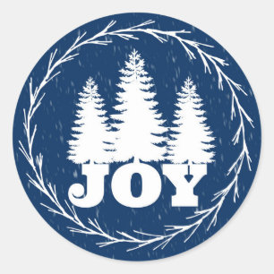 Blauer und weißer Freude-Weihnachtsbaum-Feiertag Runder Aufkleber