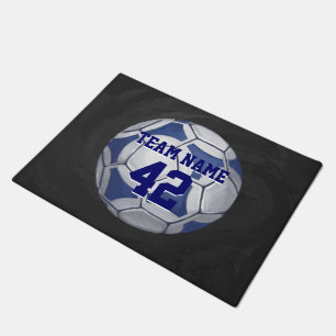 Blauer und weißer Fußball mit Namen Fußmatte