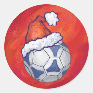 Blauer und weißer Fußballball auf Rot Runder Aufkleber