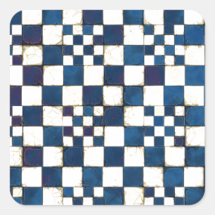 Blauer und weißer gebrochener quadratischer aufkleber