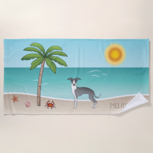Blauer und weißer Gighund im tropischen Sommer Strandtuch
