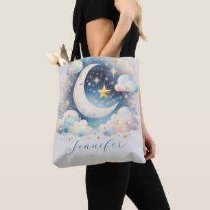 Blauer und weißer Halbmond Boho Modern Tasche