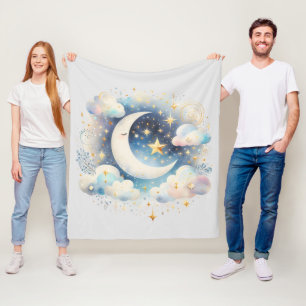 Blauer und weißer Halbmond, himmlisch, Boho modern Fleecedecke