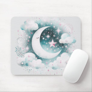 Blauer und weißer Halbmond, himmlisch, Boho modern Mousepad