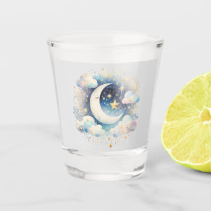 Blauer und weißer Halbmond, zellulär Boho Modern Schnapsglas