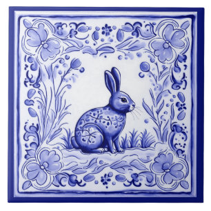 Blauer und weißer Hase Kaninchen Mittelmeer-Volks Fliese