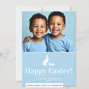 Blauer und weißer Hase mit individuellem Ostern-Fo Karte