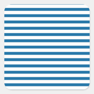 Blauer und weißer horizontaler Streifen Quadratischer Aufkleber