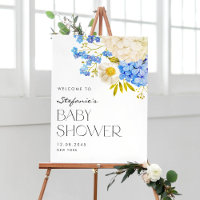 Blauer und weißer Hydrangeas Babydusche Empfang
