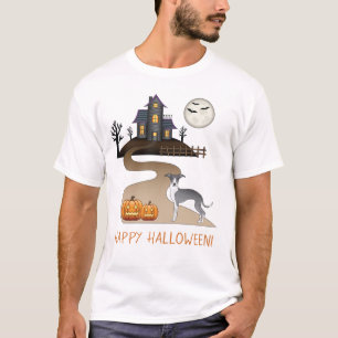 Blauer und weißer Iggy und Halloween Spukhaus T-Shirt