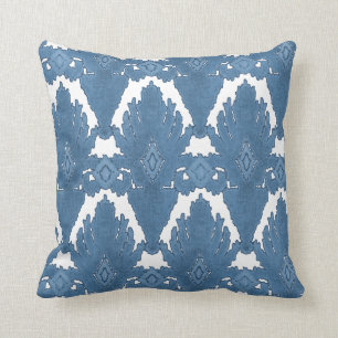 Blauer und weißer IKAT Damast-marokkanische Kissen