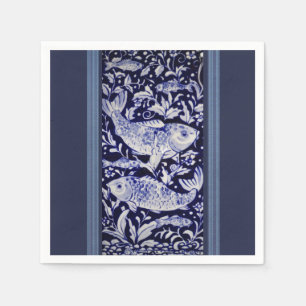 Blauer und weißer Koi Fisch Elegantes Essen Serviette