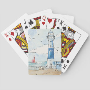 Blauer und weißer Leuchtturm Spielkarten