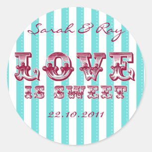 Blauer und weißer 'Liebe ist süß'-Sticker Runder Aufkleber