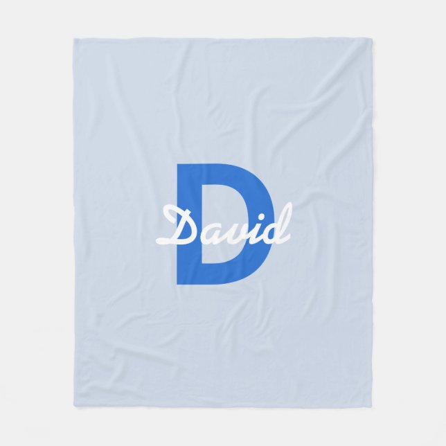 Blauer und weißer Name und Monogramm Fleecedecke (Vorderseite)