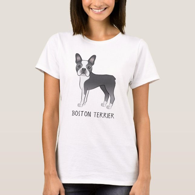 Blauer und weißer Niedlicher Bostoner Terrier mit  T-Shirt (Vorderseite)