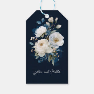 Blauer und weißer Painterly Floral Wedding Vielen Geschenkanhänger