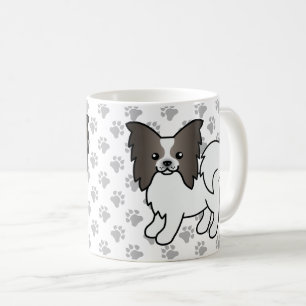 Blauer und weißer Papillon Süßer Cartoon-Hund und  Kaffeetasse