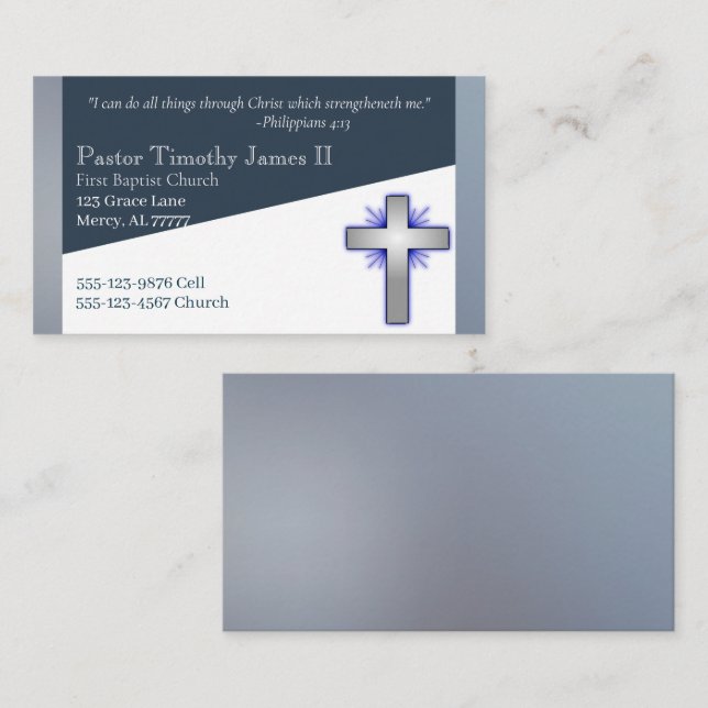 Blauer und weißer Pastor oder Deacon Cross Visitenkarte (Vorne/Hinten)