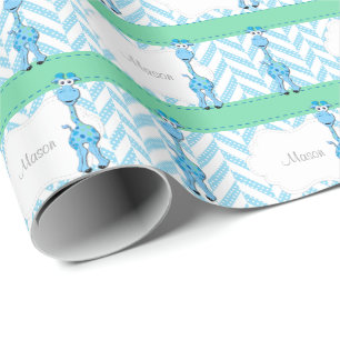 Blauer und weißer Polka-Dot mit blauer Giraffe Geschenkpapier