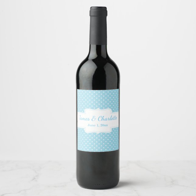 Blauer und weißer Polka-Dot-Wein-Label Weinetikett (Vorderseite)