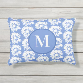 Blauer und weißer rechteckiger Sommer Monogramm Kissen Für Draußen