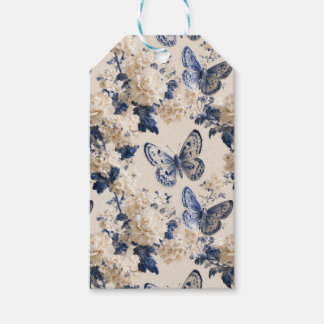 Blauer und weißer Schmetterling und Blumenmuster Geschenkanhänger
