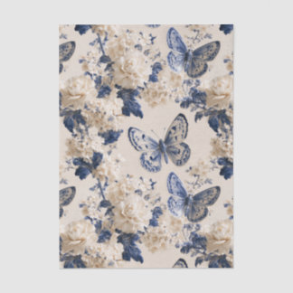 Blauer und weißer Schmetterling und Blumenmuster Seidenpapier