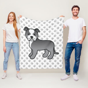 Blauer und weißer Staffie süßer Cartoon-Hund & Pfo Fleecedecke