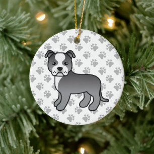 Blauer und weißer Staffordshire Bull Terrier Hund Keramik Ornament